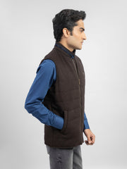 Dark Brown Wool Blended Sleeveless Quilted Jacket