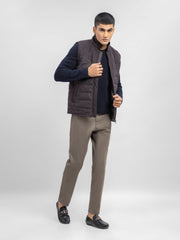 Dark Burgundy Wool Blended Sleeveless Quilted Jacket