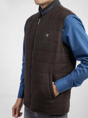 Dark Brown Wool Blended Sleeveless Quilted Jacket