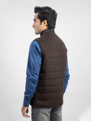 Dark Brown Wool Blended Sleeveless Quilted Jacket