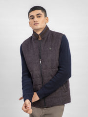 Dark Burgundy Wool Blended Sleeveless Quilted Jacket