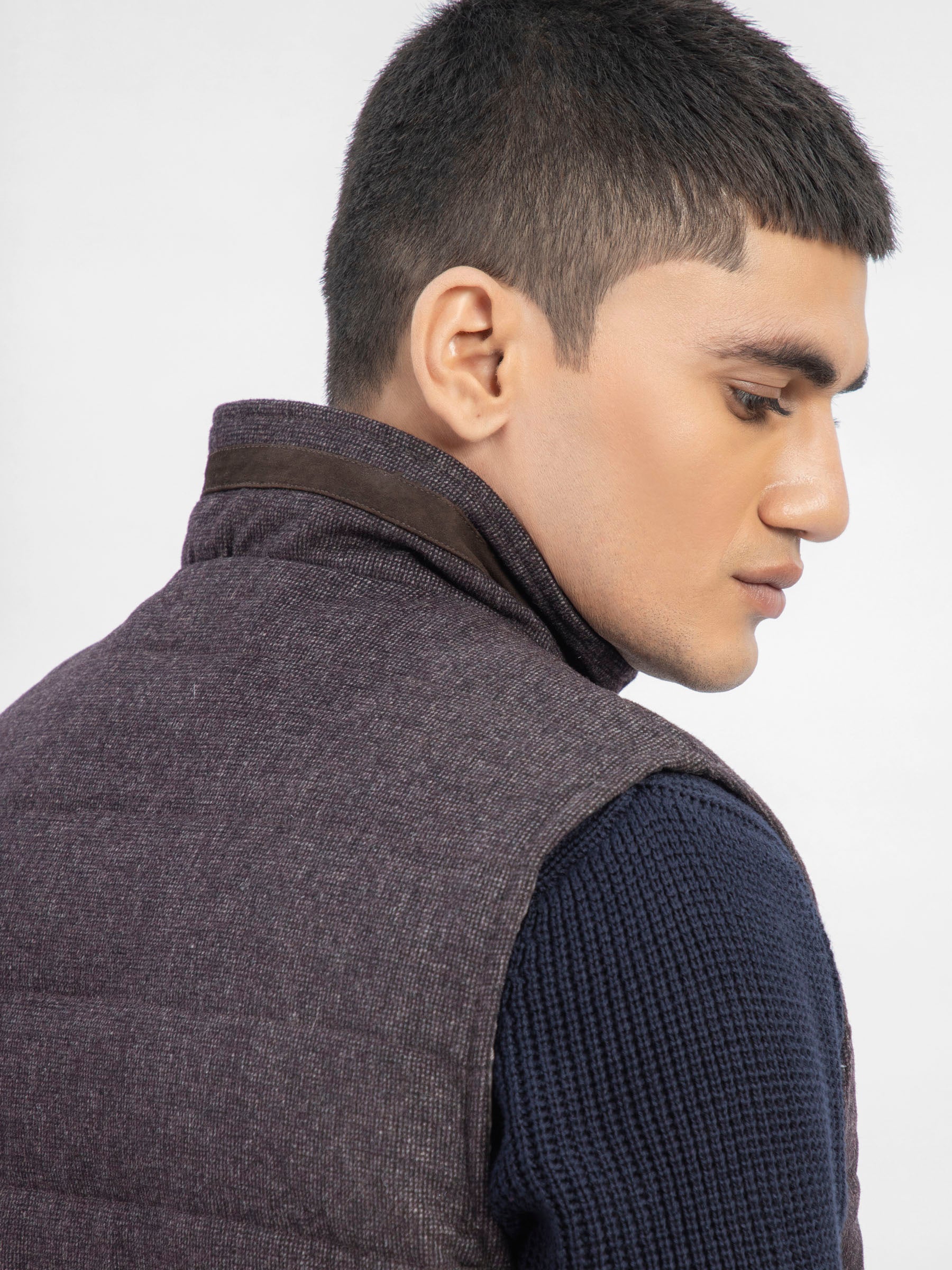 Dark Burgundy Wool Blended Sleeveless Quilted Jacket