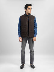 Dark Brown Wool Blended Sleeveless Quilted Jacket