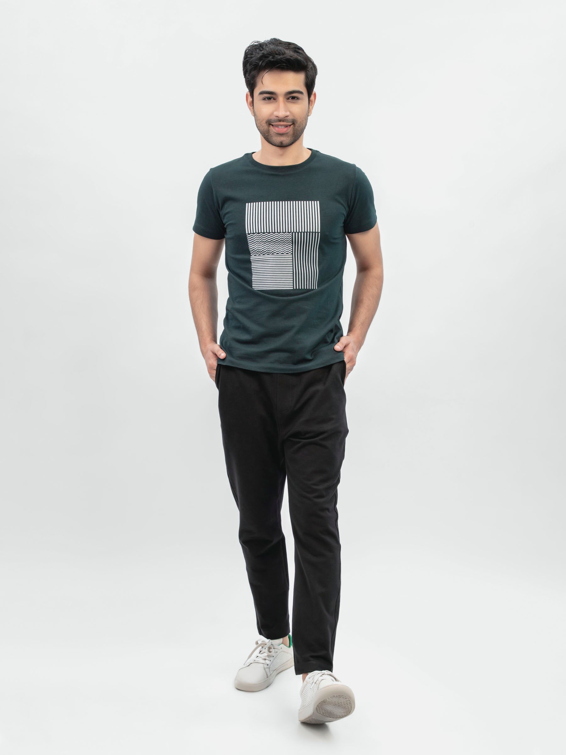 Dark Green Abstract 3d Printed Crew Neck T-Shirt