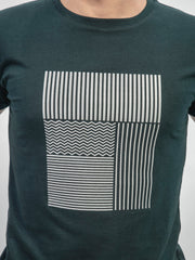 Dark Green Abstract 3d Printed Crew Neck T-Shirt
