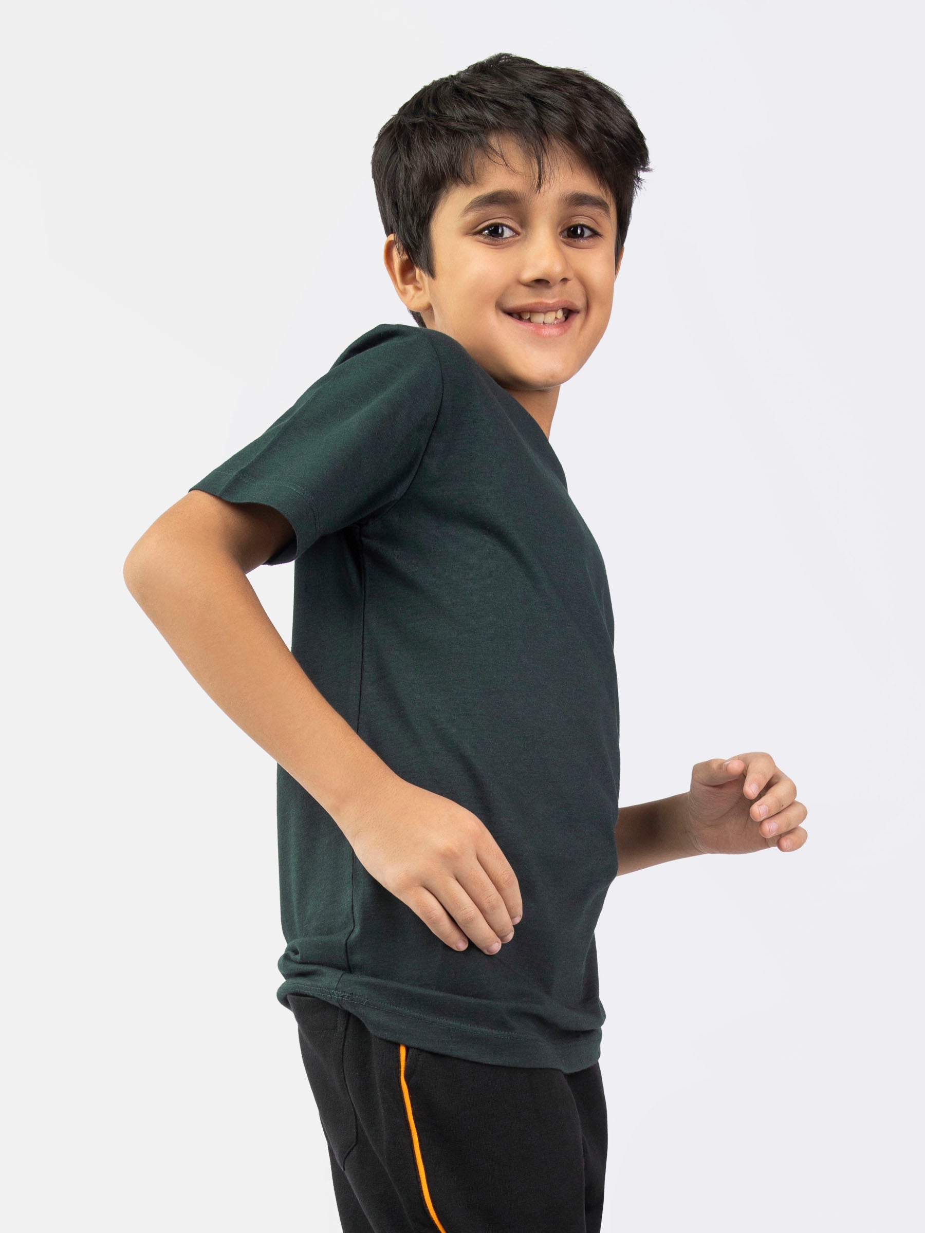 Dark Green Basic Crew Neck Casual T-Shirt