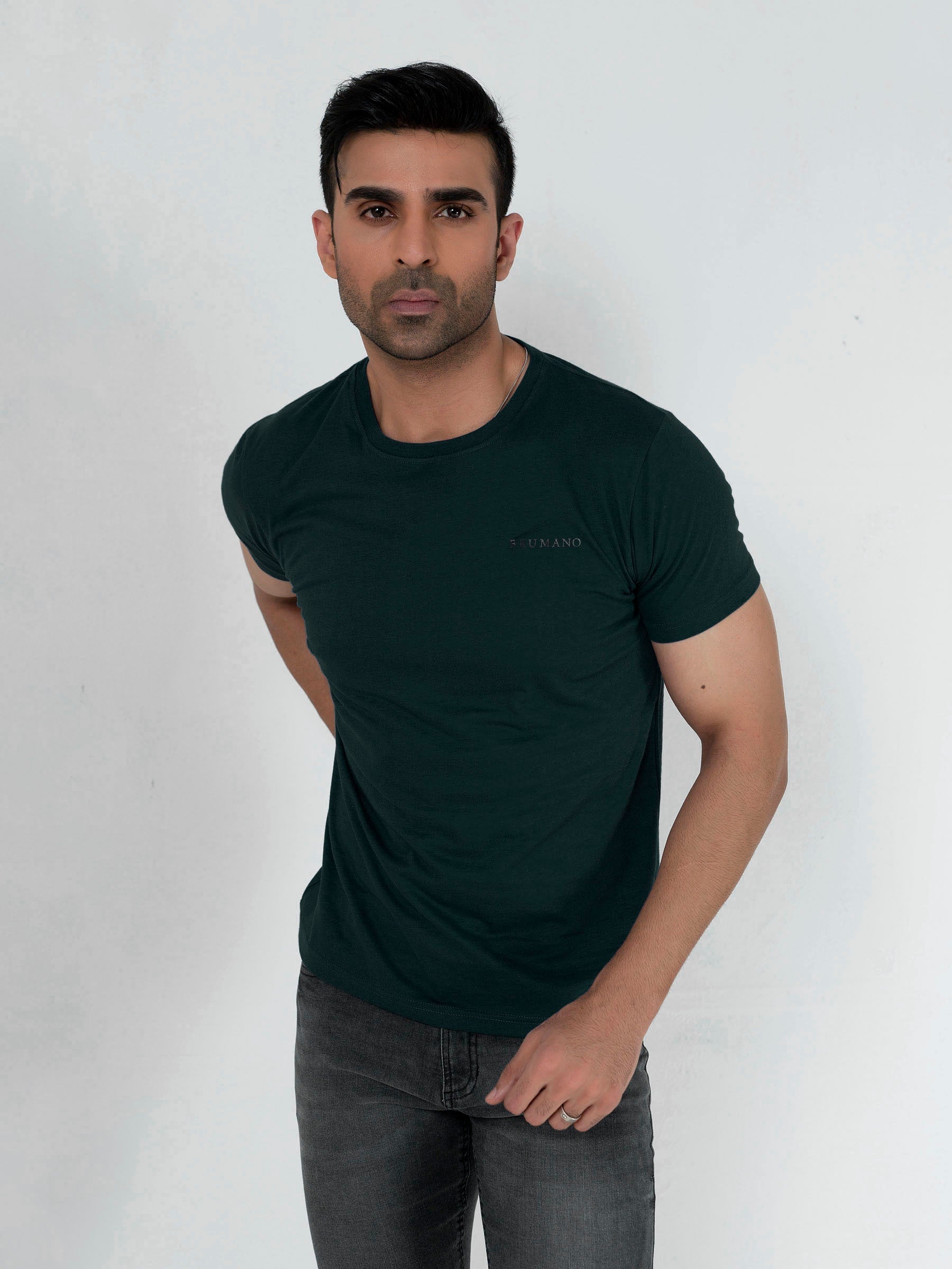 Dark Green Basic Crew Neck T-Shirt
