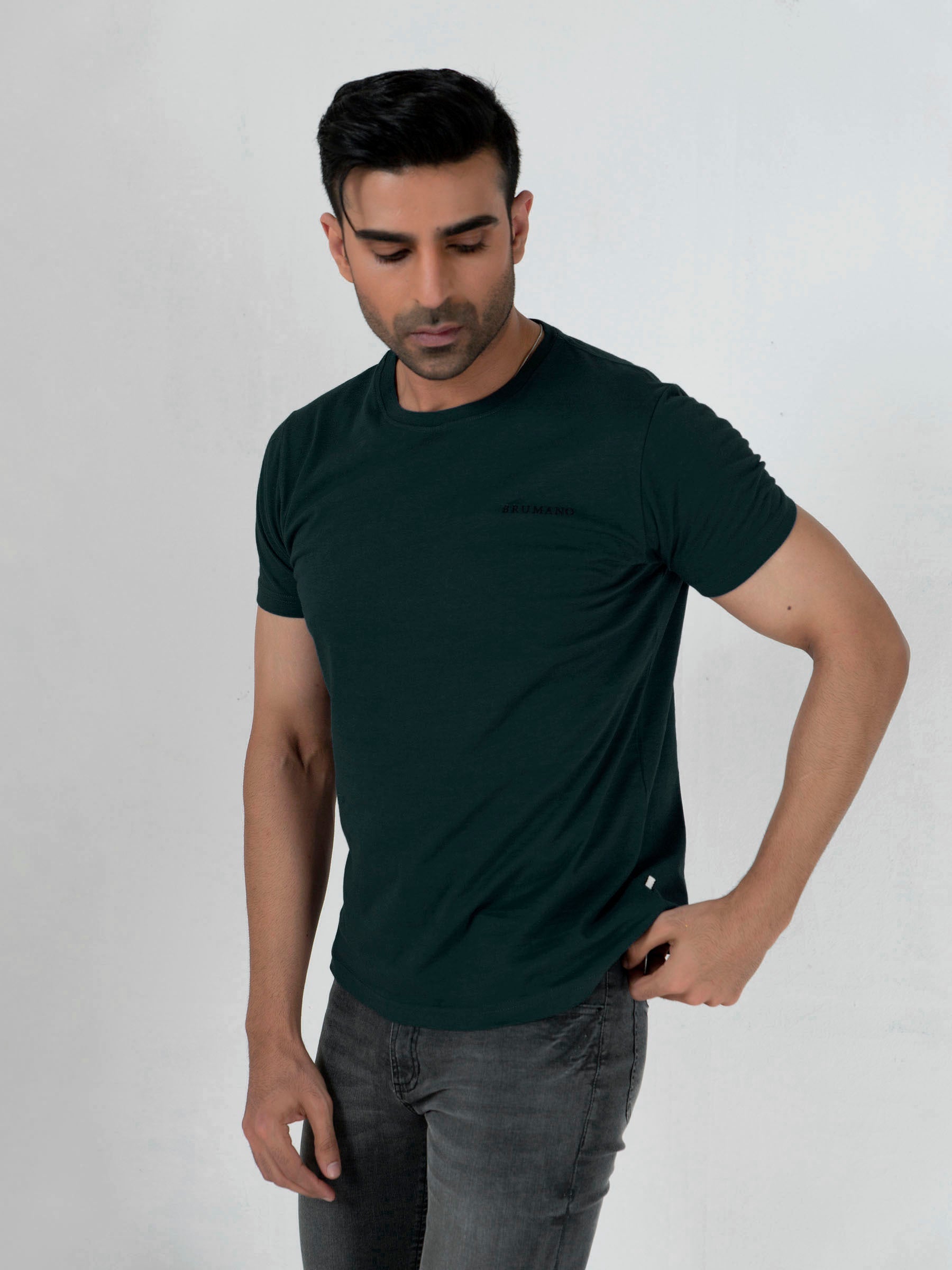Dark Green Basic Crew Neck T-Shirt