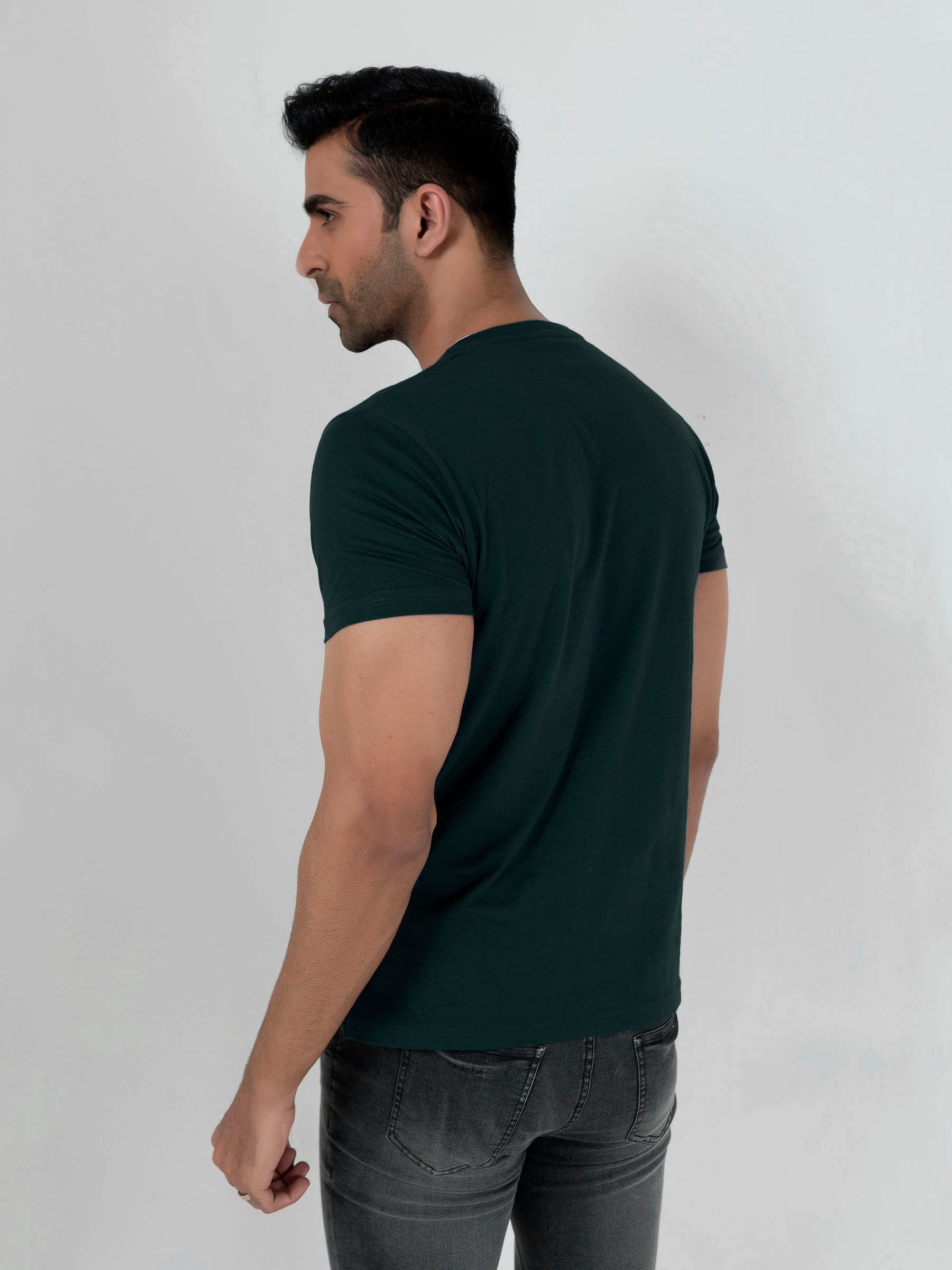 Dark Green Basic Crew Neck T-Shirt