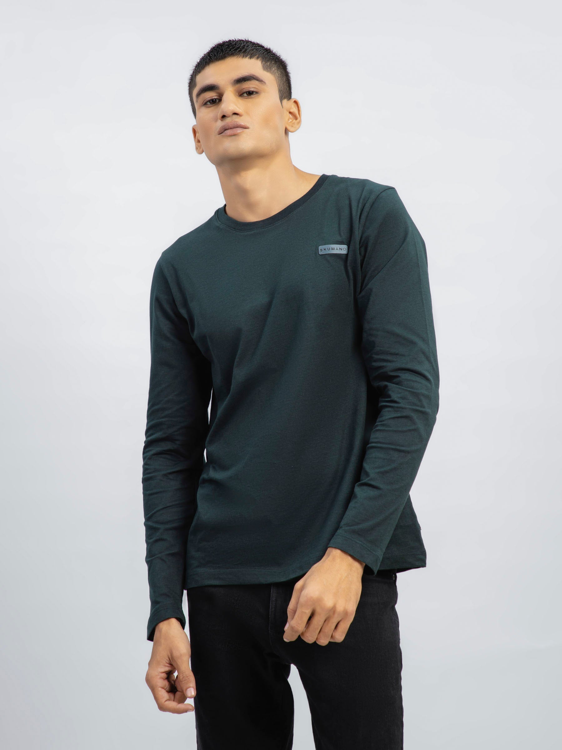 Dark Green Long Sleeve Crew Neck T-Shirt