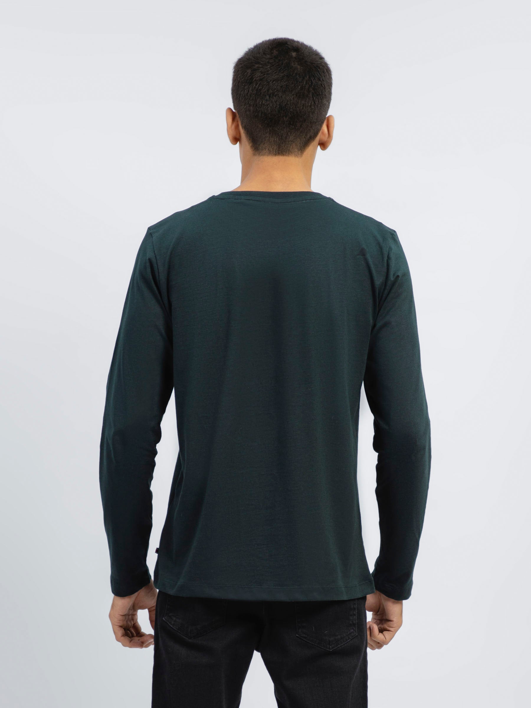 Dark Green Long Sleeve Crew Neck T-Shirt