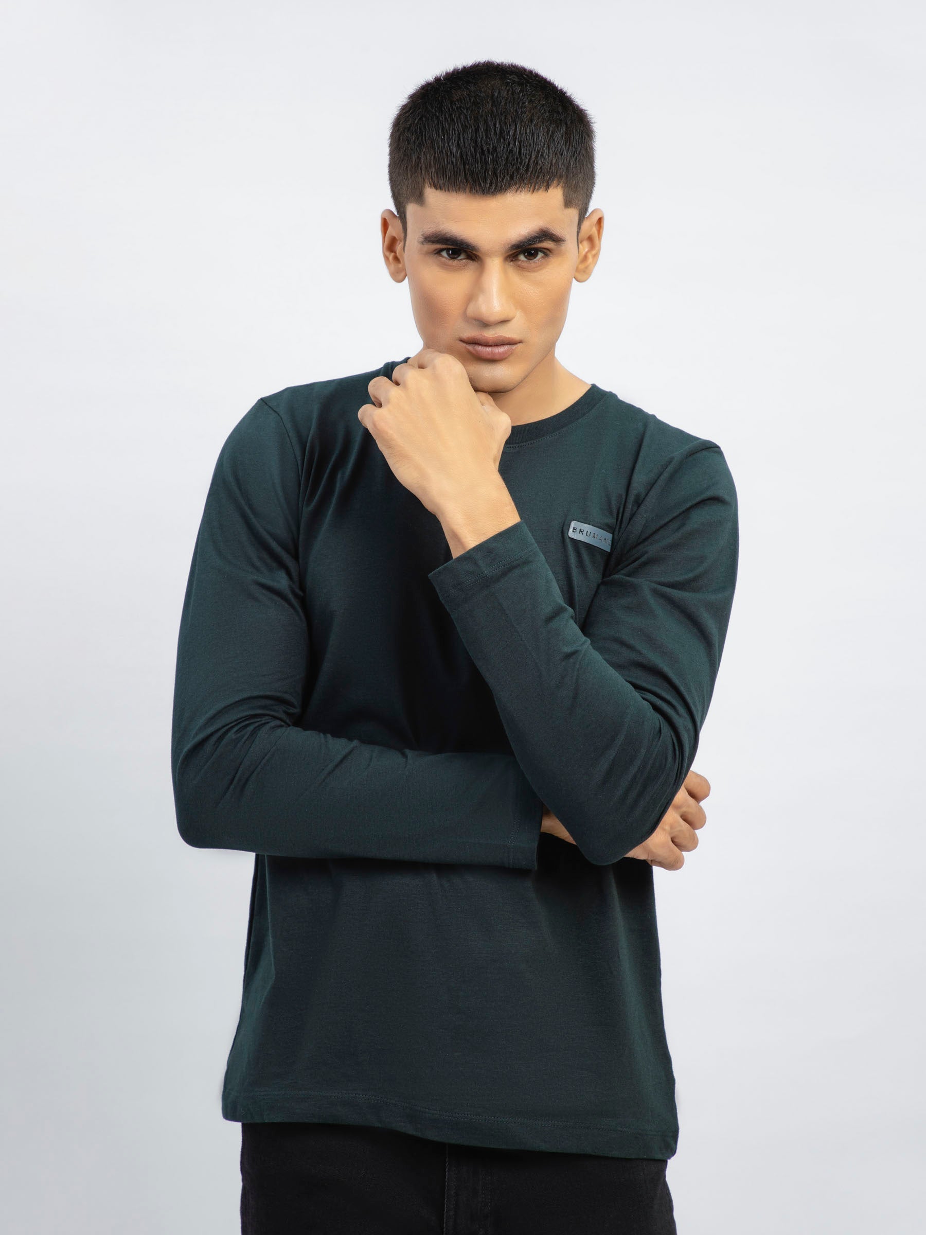 Dark Green Long Sleeve Crew Neck T-Shirt