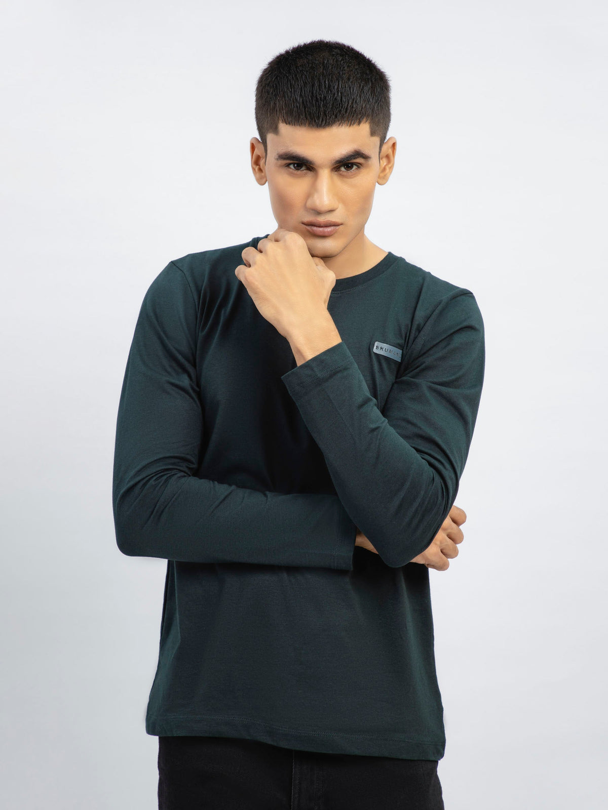 Dark Green Long Sleeve Crew Neck T-Shirt