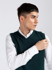 Dark Green Wool Blended Sleeveless Sweater