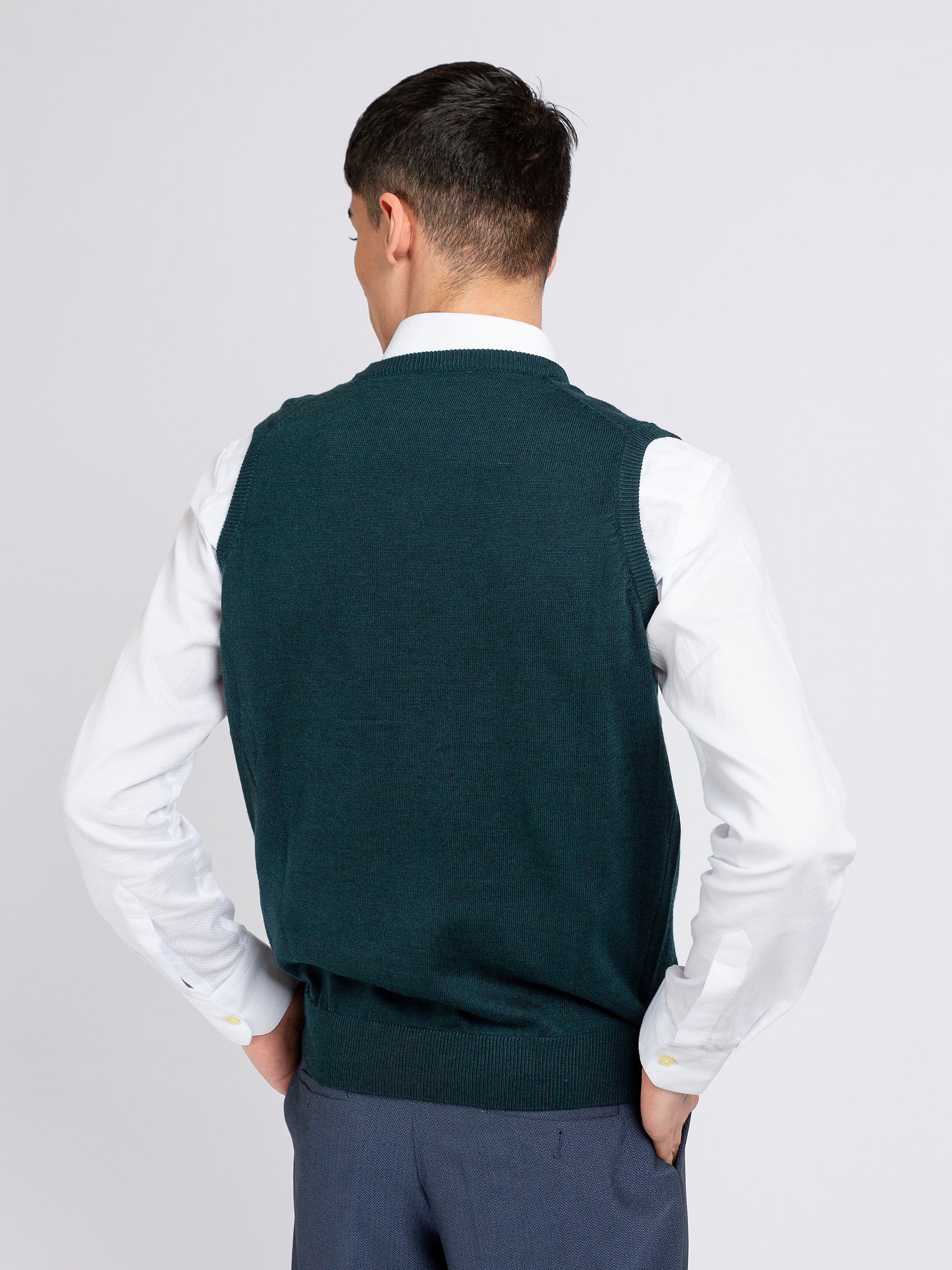 Dark Green Wool Blended Sleeveless Sweater