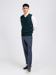 Dark Green Wool Blended Sleeveless Sweater