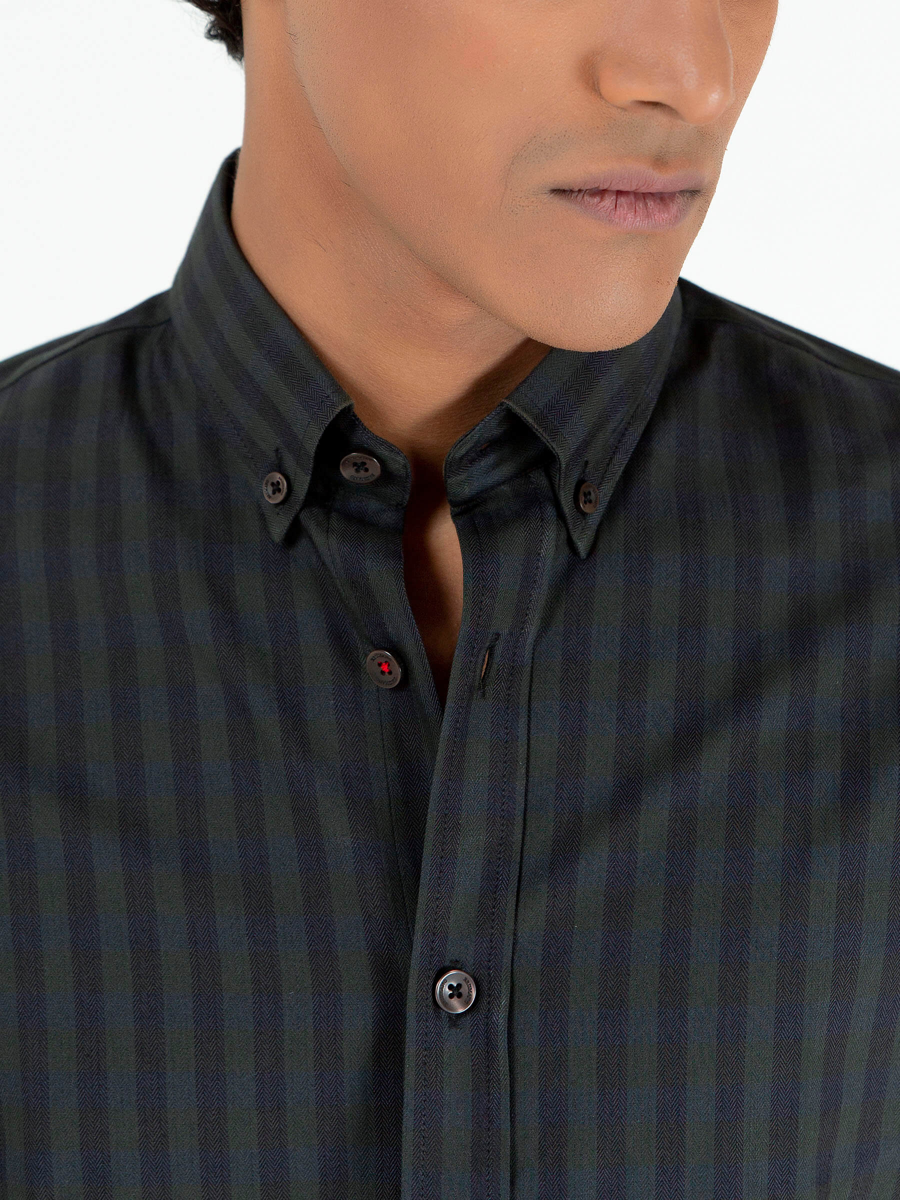 Dark Green & Black Striped Button Down Shirt