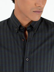 Dark Green & Black Striped Button Down Shirt