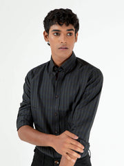Dark Green & Black Striped Button Down Shirt