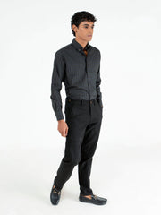 Dark Green & Black Striped Button Down Shirt