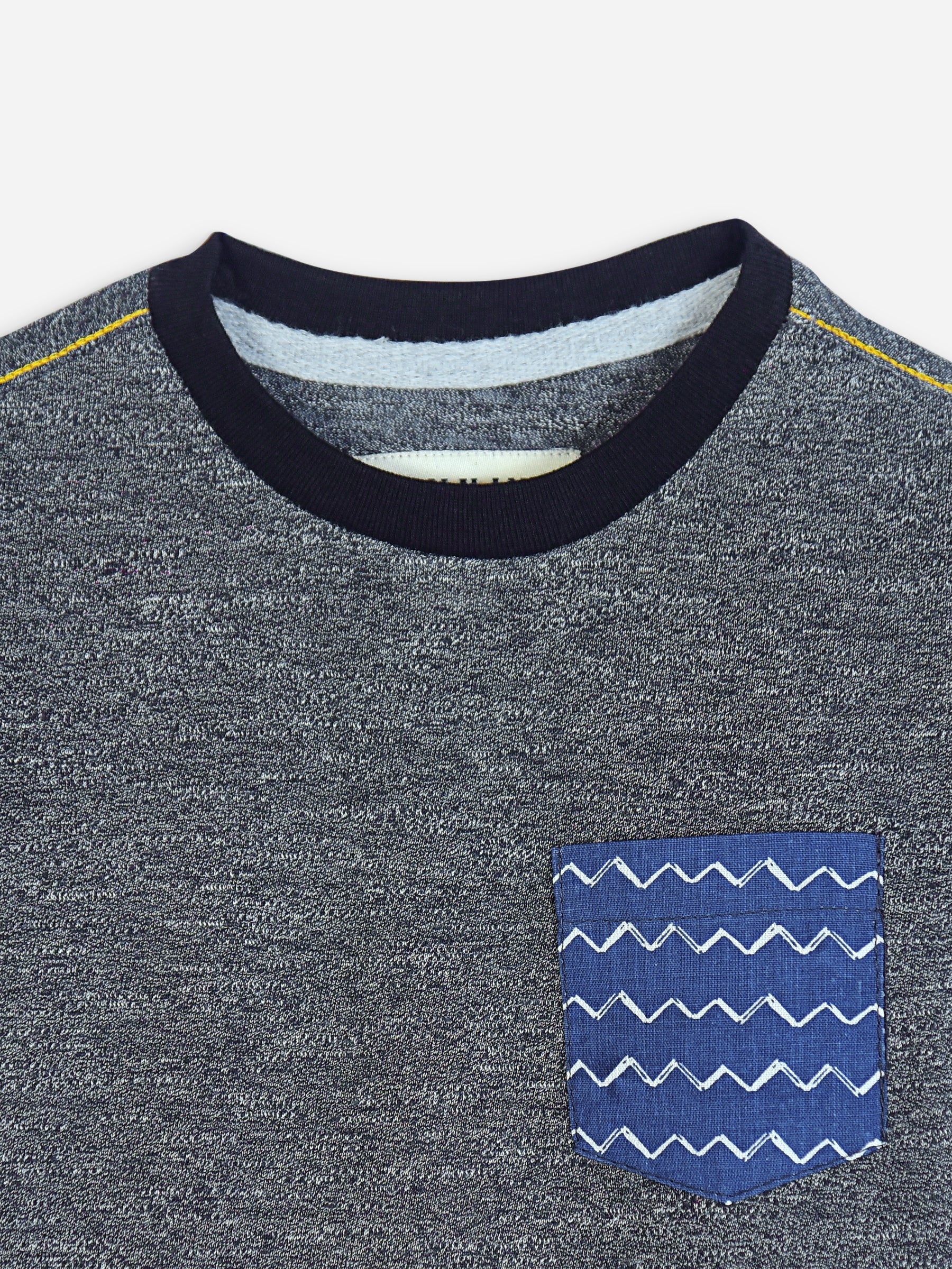 Dark Grey Anthracite Long Sleeve Casual T-Shirt With Printed Pocket