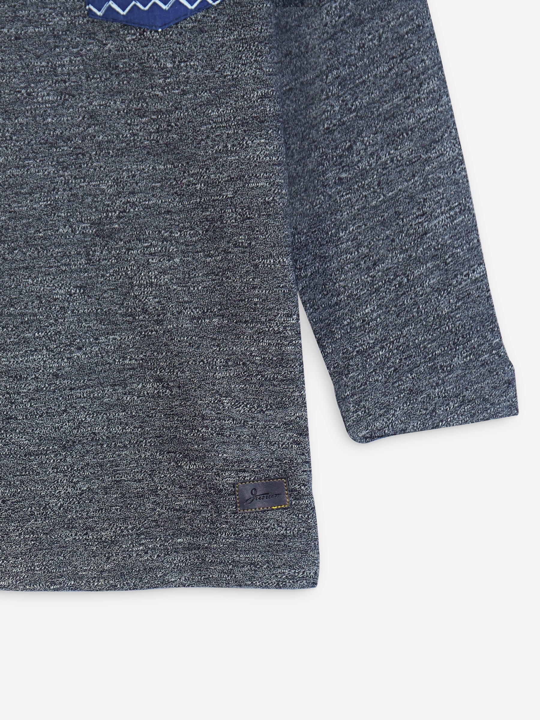 Dark Grey Anthracite Long Sleeve Casual T-Shirt With Printed Pocket