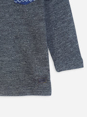 Dark Grey Anthracite Long Sleeve Casual T-Shirt With Printed Pocket