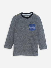 Dark Grey Anthracite Long Sleeve Casual T-Shirt With Printed Pocket