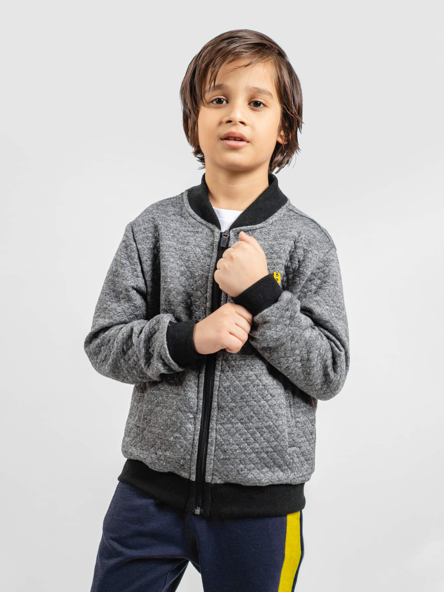 Dark Grey Casual Quilted Baseball Jacket - Unisex
