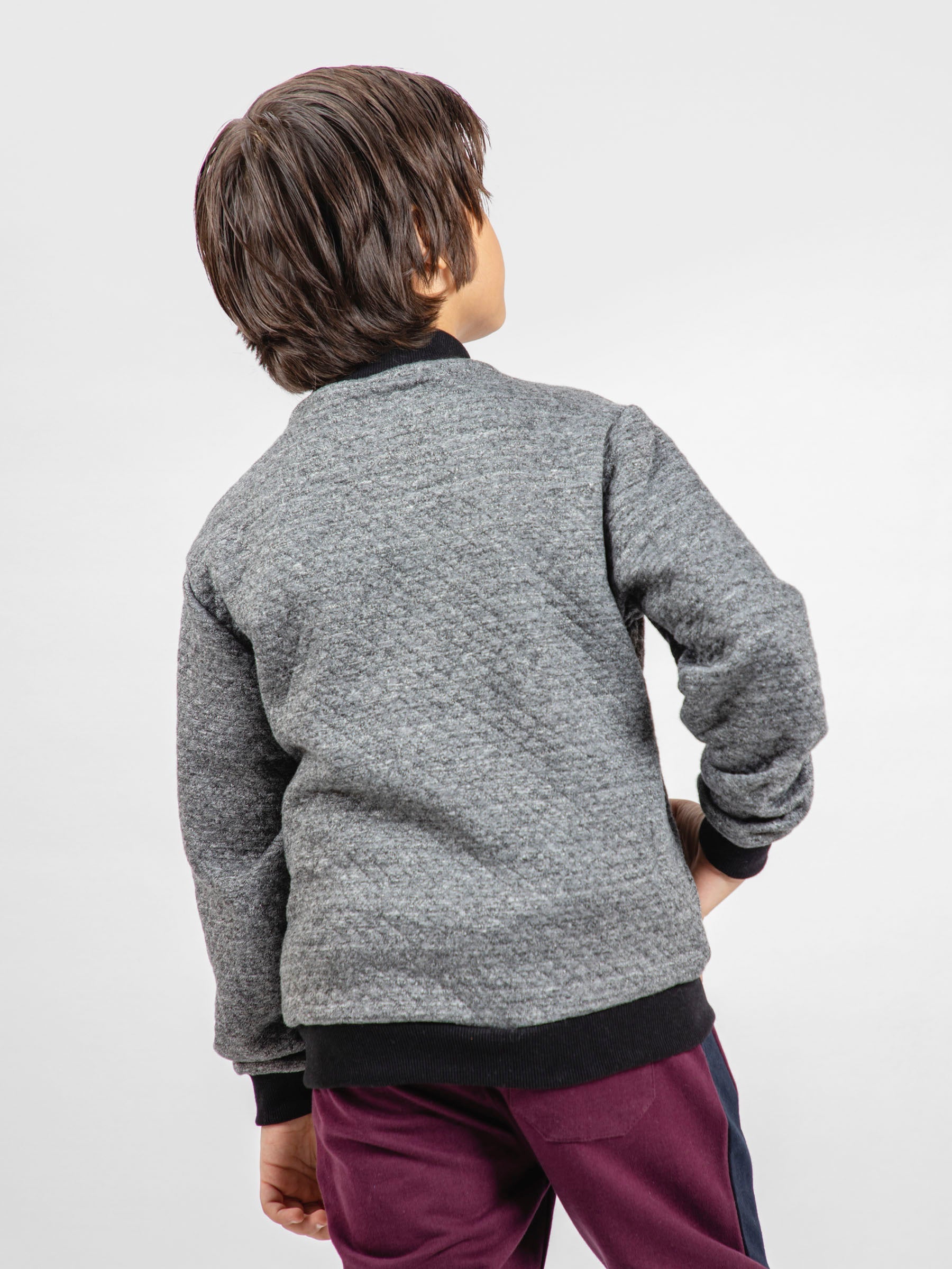 Dark Grey Casual Quilted Baseball Jacket - Unisex
