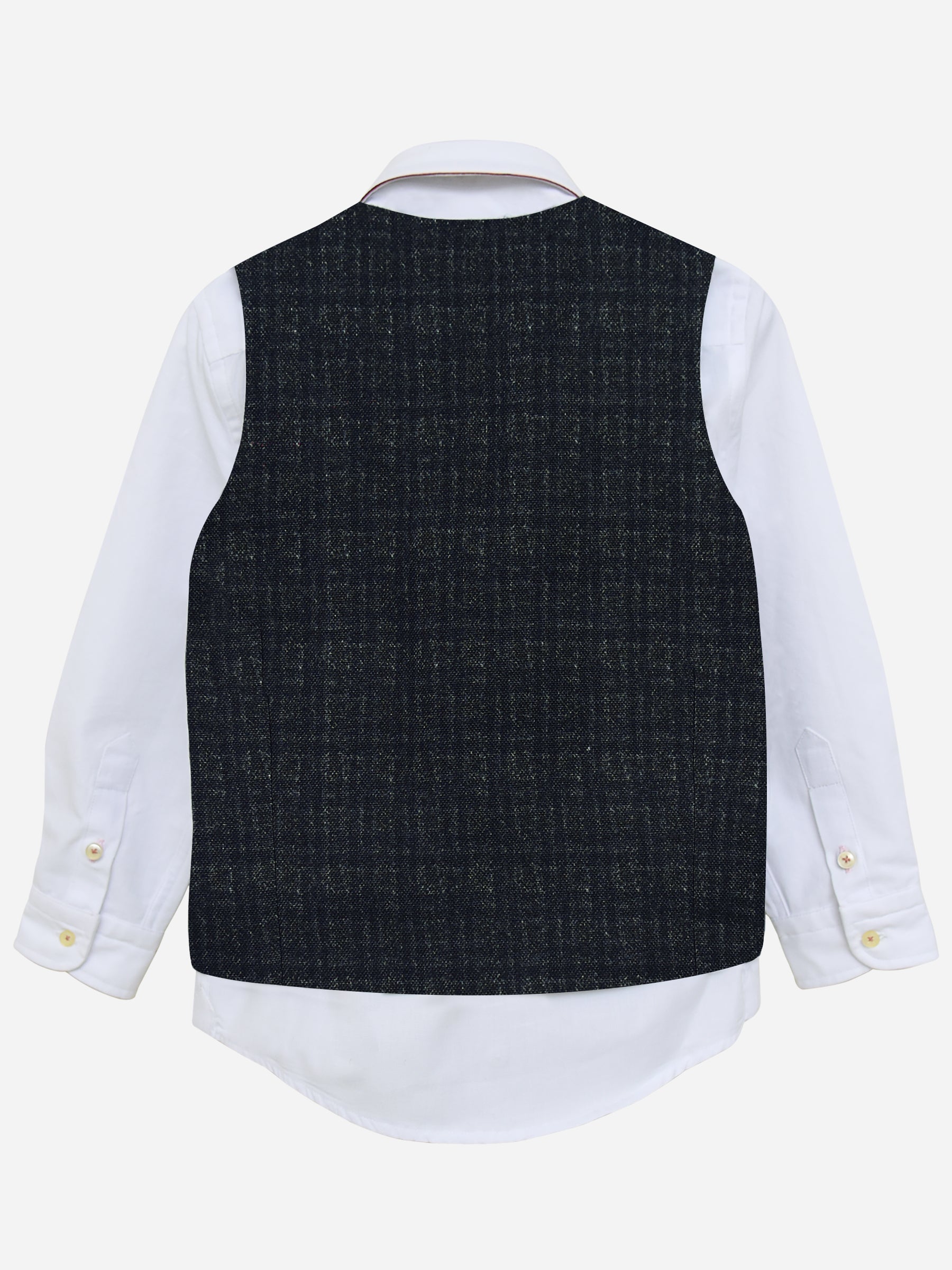 Dark Grey Checkered Suit Vest With Bow