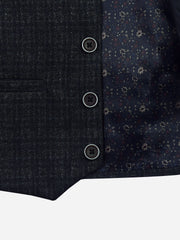 Dark Grey Checkered Suit Vest With Bow