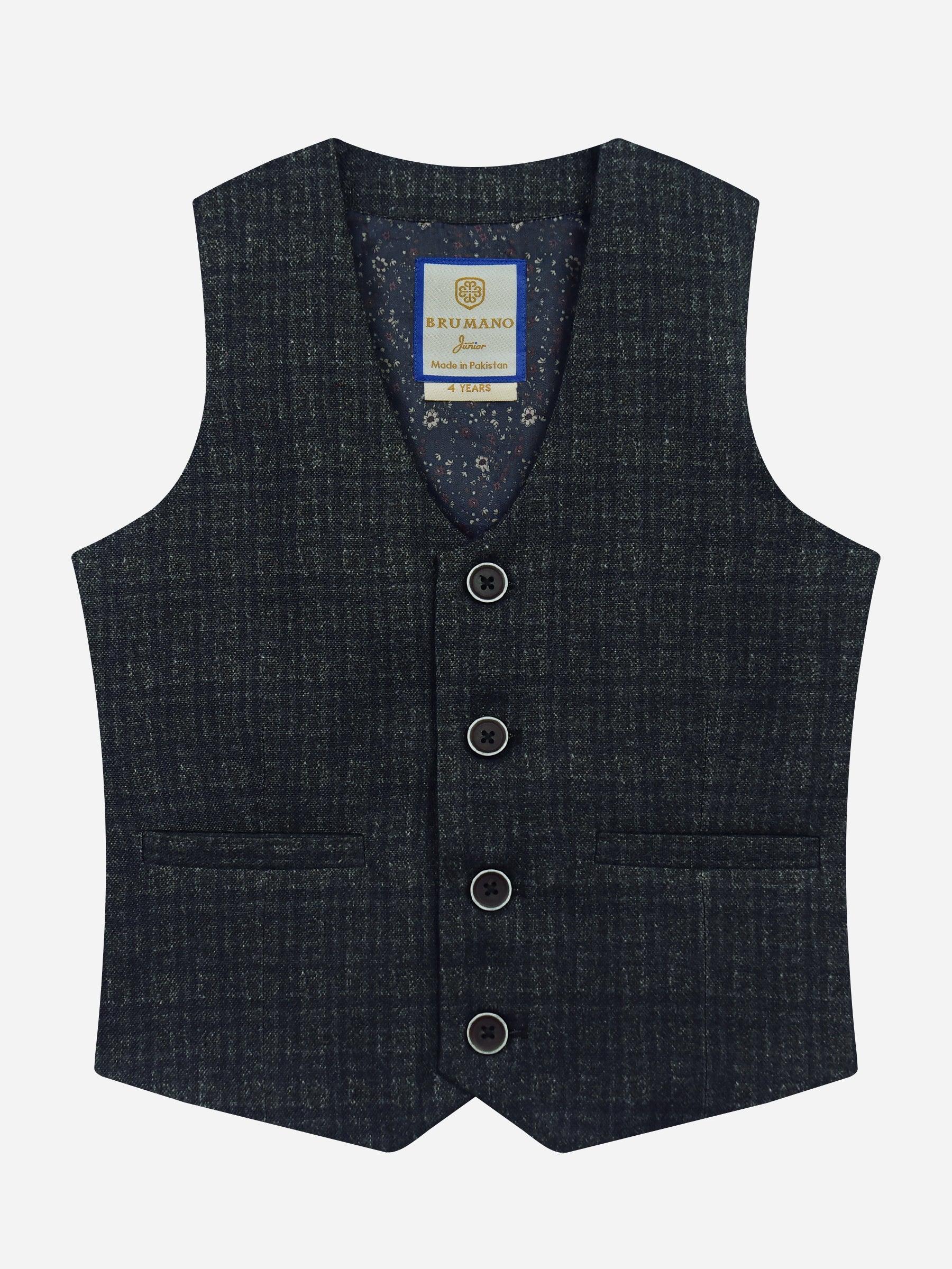 Dark Grey Checkered Suit Vest With Bow