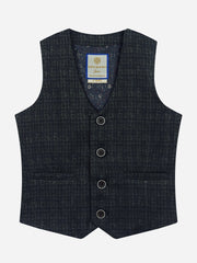 Dark Grey Checkered Suit Vest With Bow