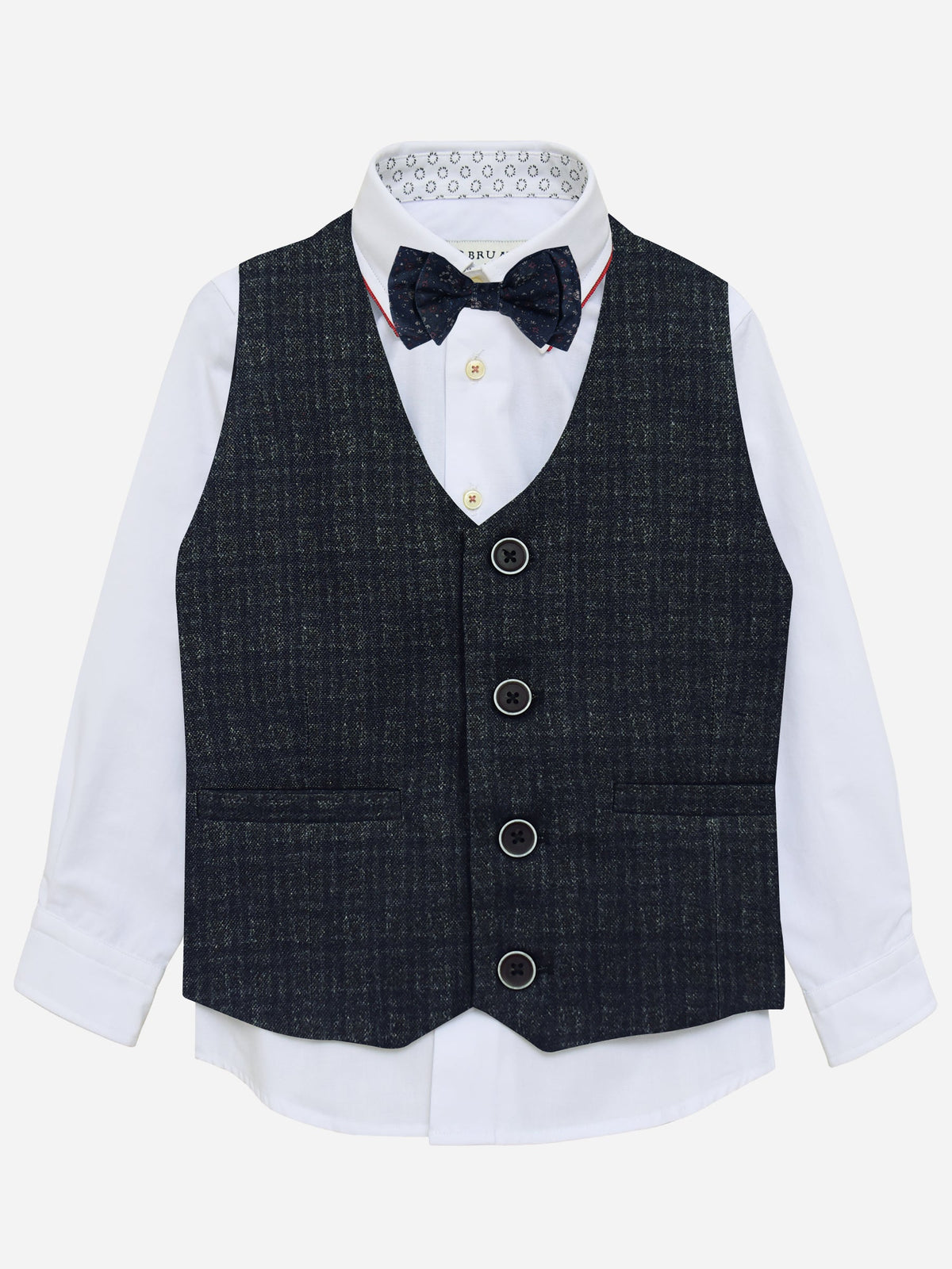 Dark Grey Checkered Suit Vest With Bow