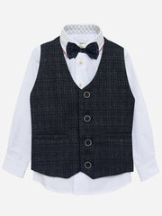 Dark Grey Checkered Suit Vest With Bow