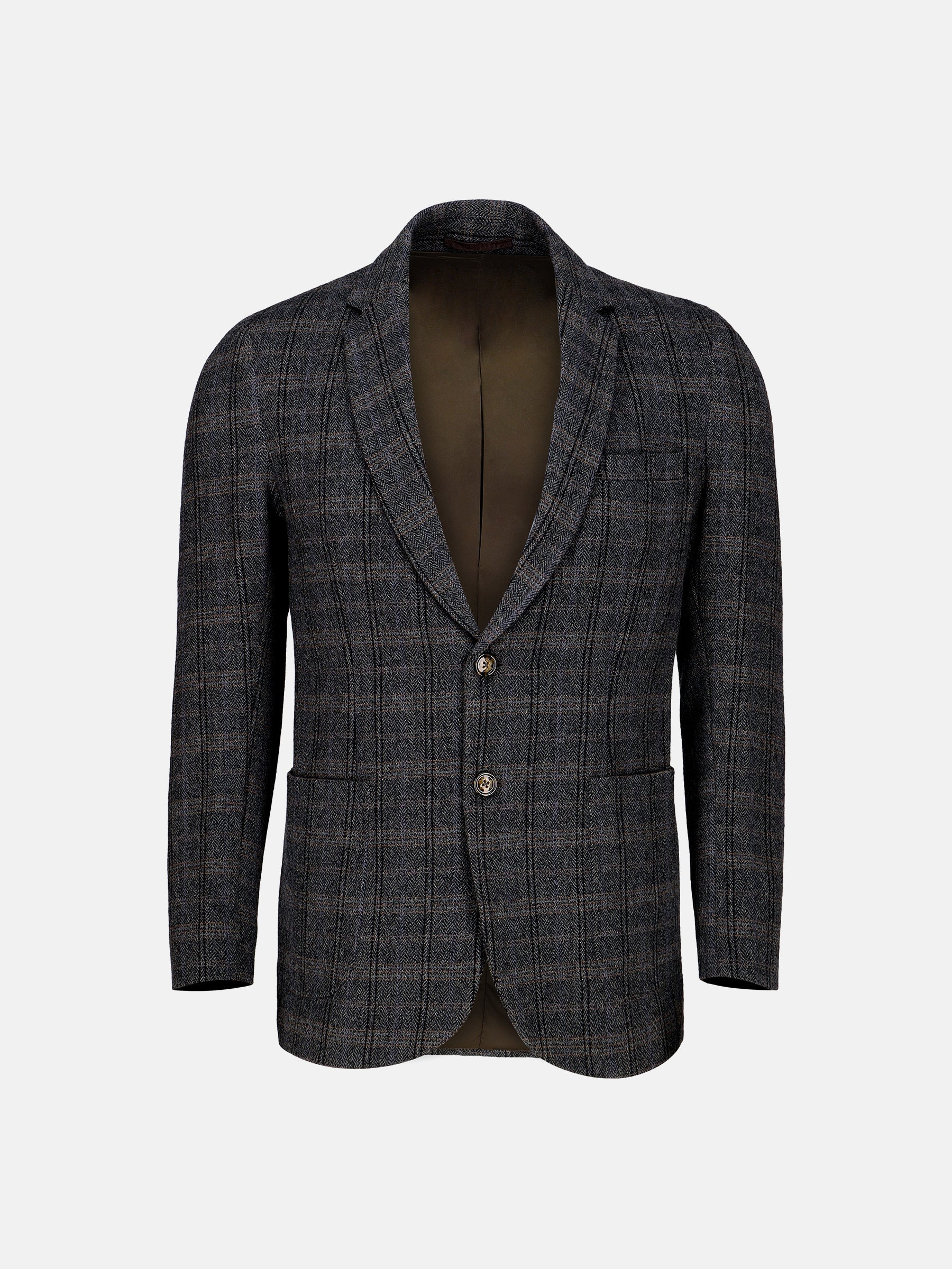 Dark Grey Checkered Wool Cashmere Blazer - Sartoria
