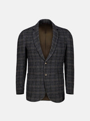 Dark Grey Checkered Wool Cashmere Blazer - Sartoria