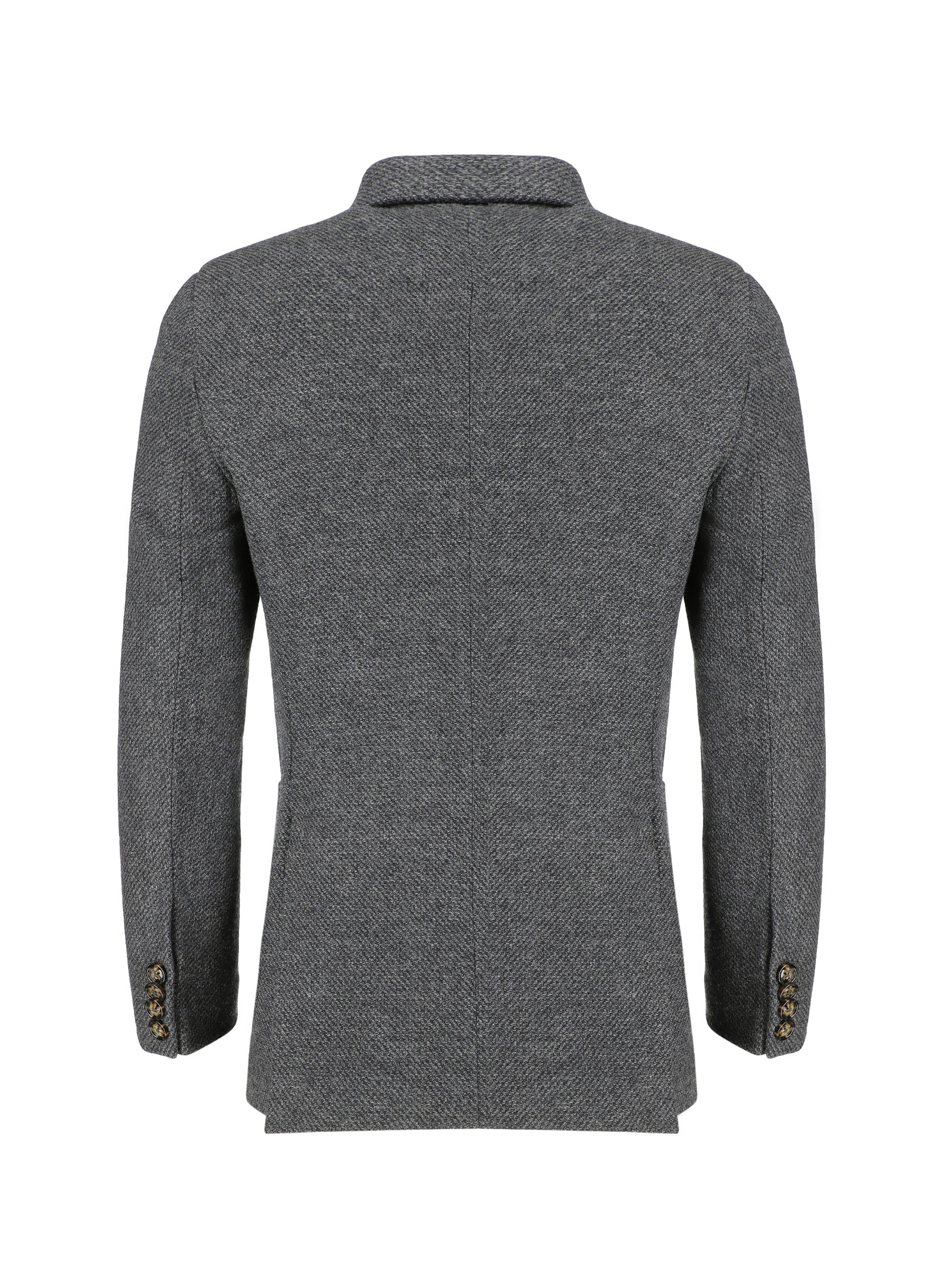 Dark Grey Dobby Structured Wool & Cashmere Blazer - Sartoria