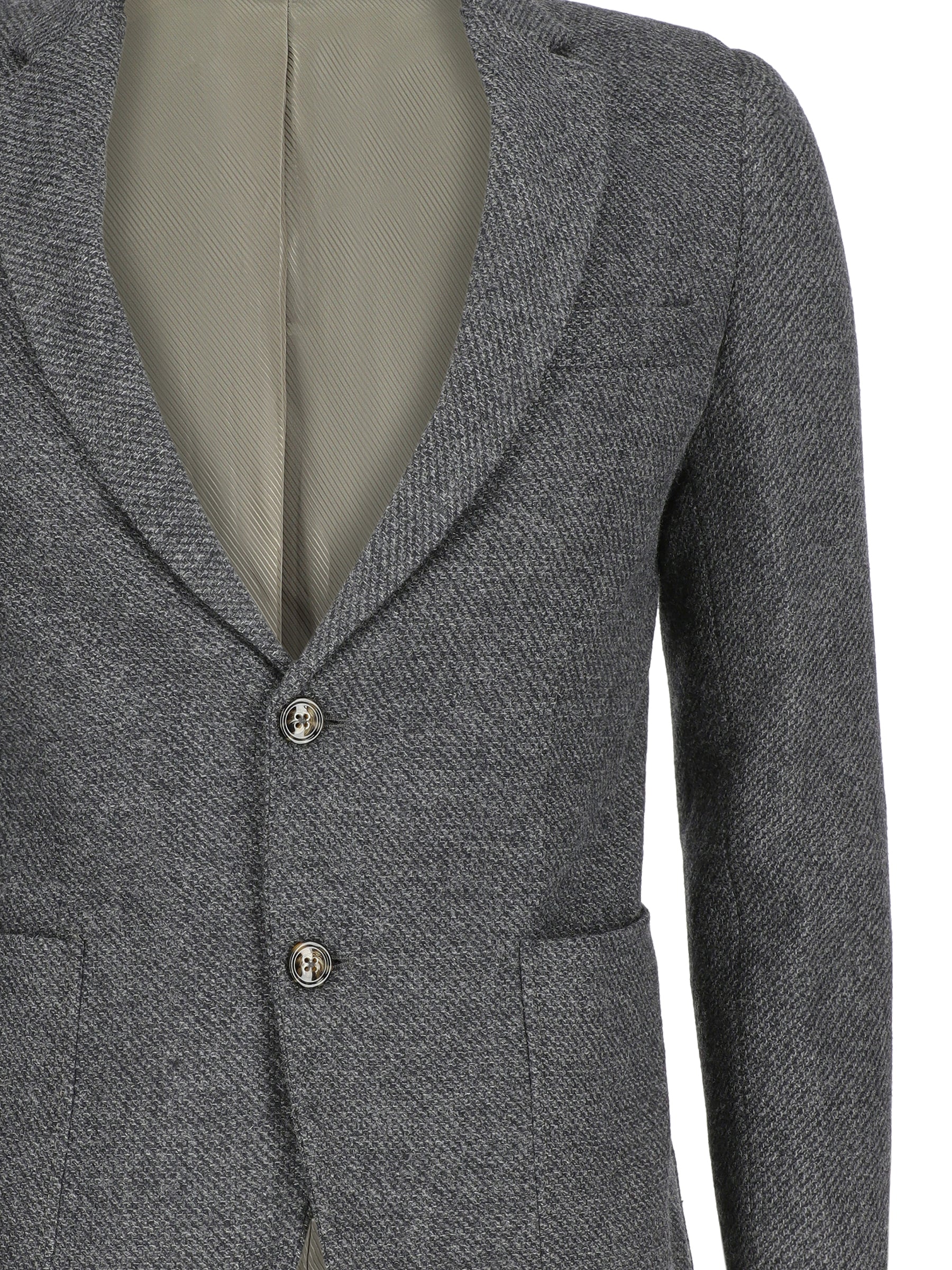 Dark Grey Dobby Structured Wool & Cashmere Blazer - Sartoria