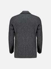 Dark Grey Herringbone Wool Cashmere Blazer - Sartoria