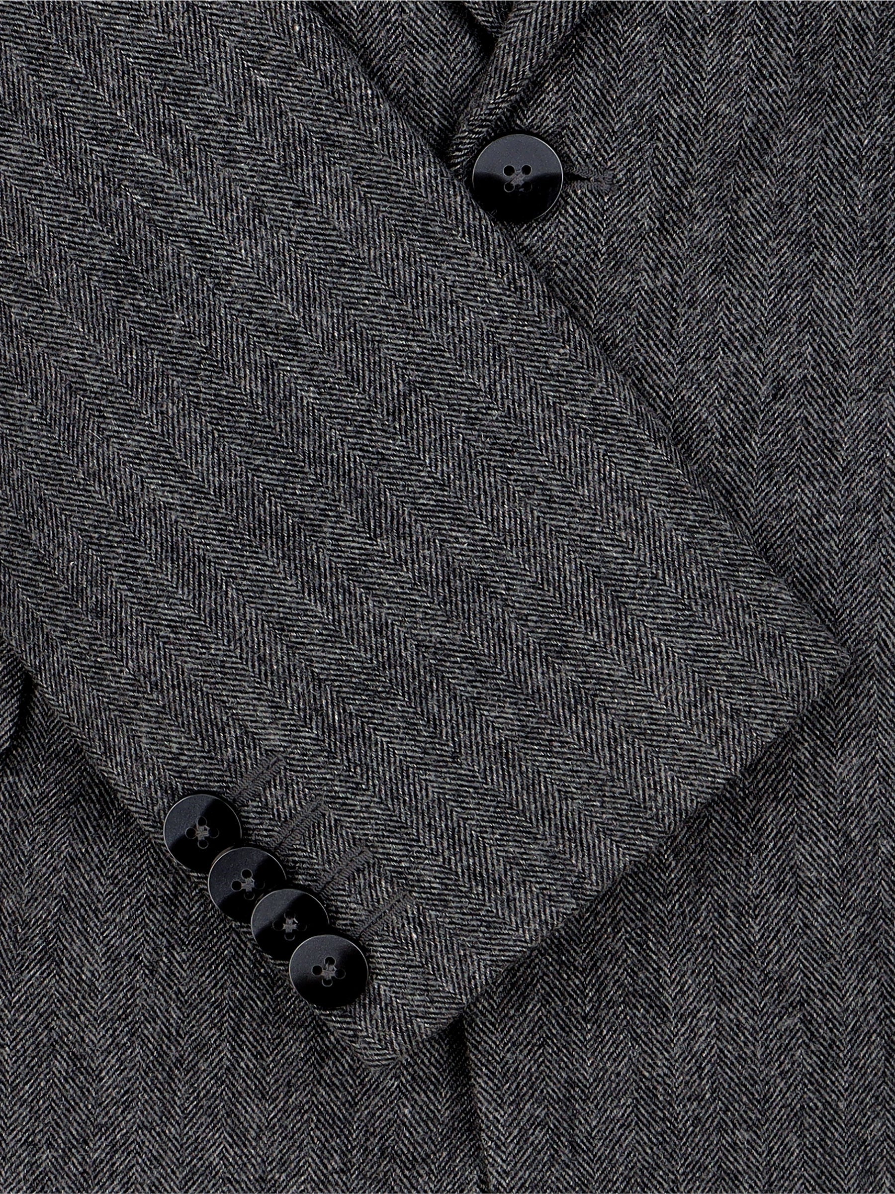 Dark Grey Herringbone Wool Cashmere Blazer - Sartoria