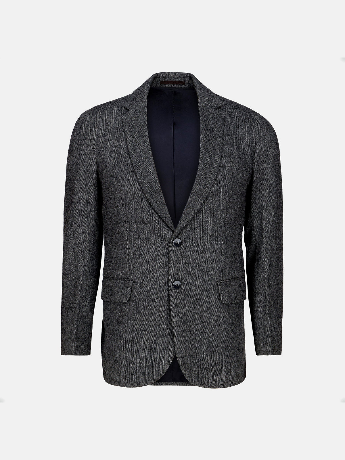 Dark Grey Herringbone Wool Cashmere Blazer - Sartoria