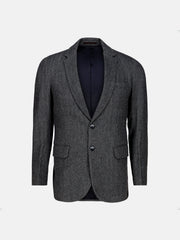 Dark Grey Herringbone Wool Cashmere Blazer - Sartoria
