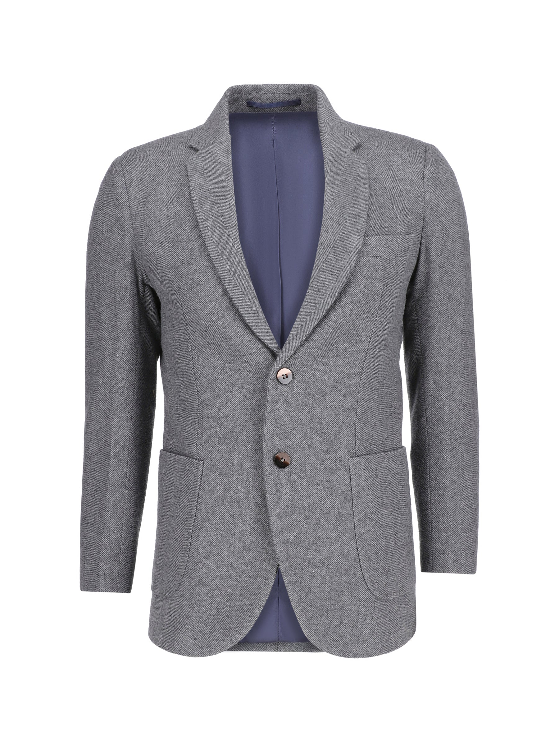 Dark Grey Herringone Wool & Cashmere Blazer - Sartoria