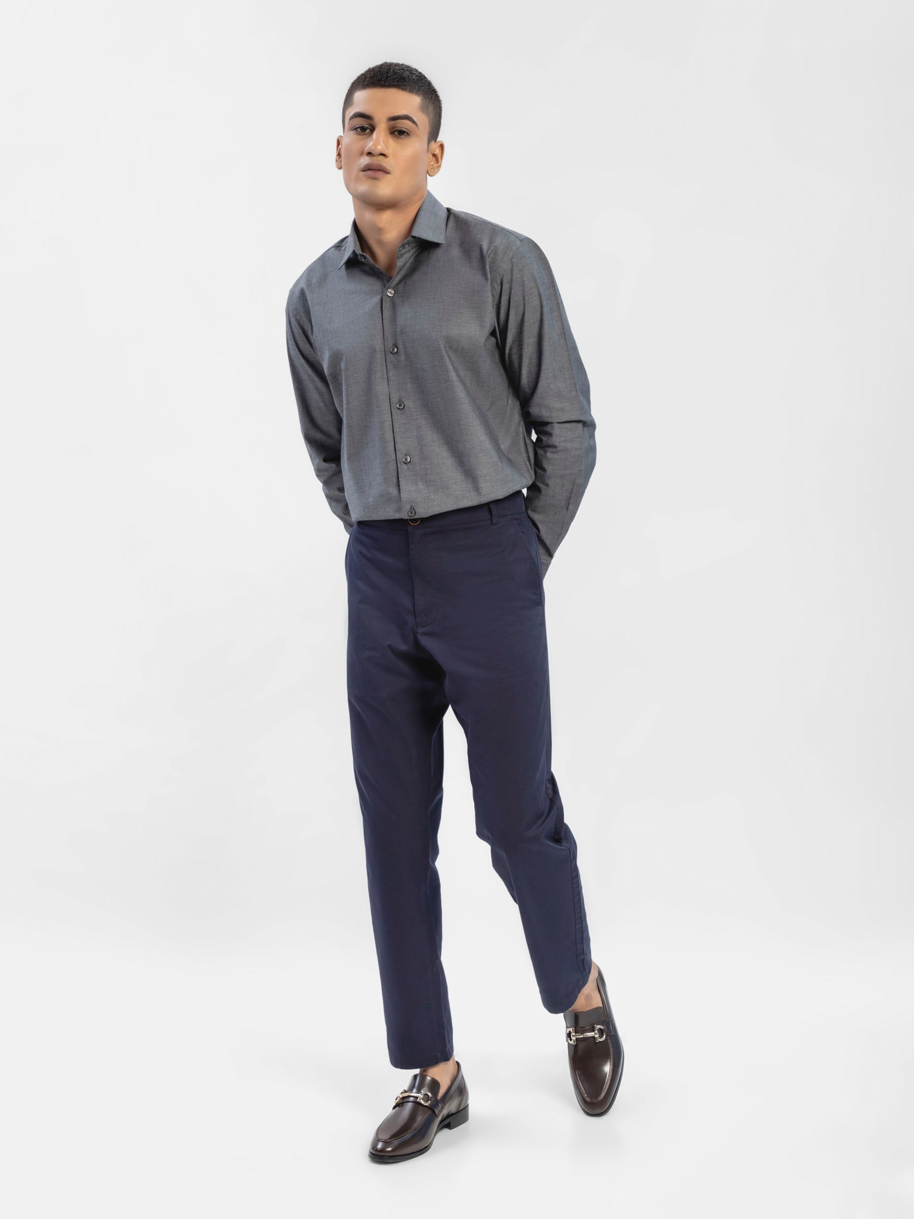 Dark Grey Melange Formal Shirt