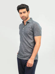 Dark Grey Mercerized Pique Polo With Cutaway Collar