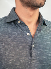Dark Grey Mercerized Pique Polo With Cutaway Collar