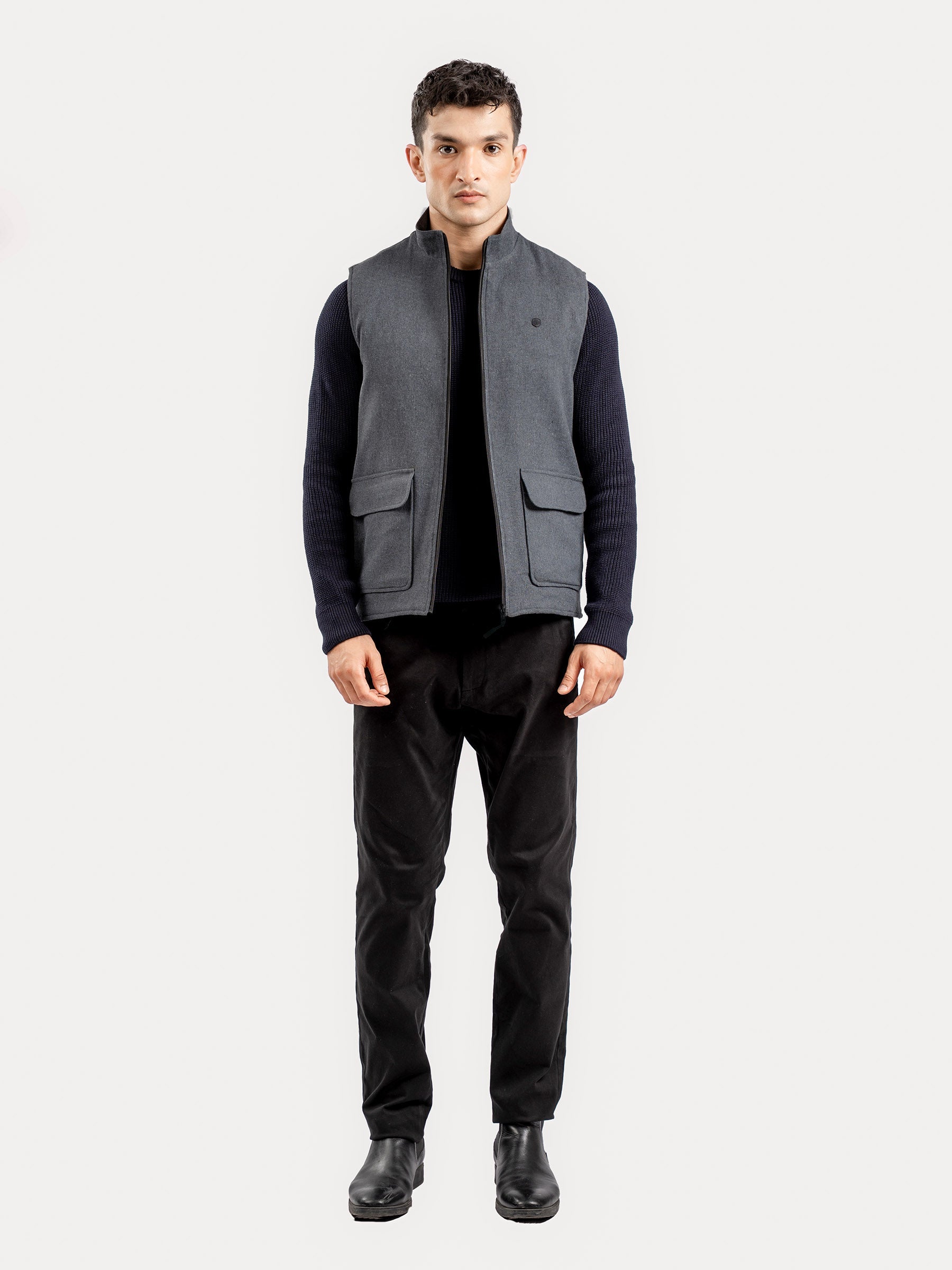 Dark Grey Quilted Sleeveless Jacket