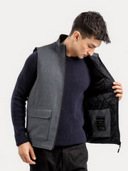 Dark Grey Quilted Sleeveless Jacket